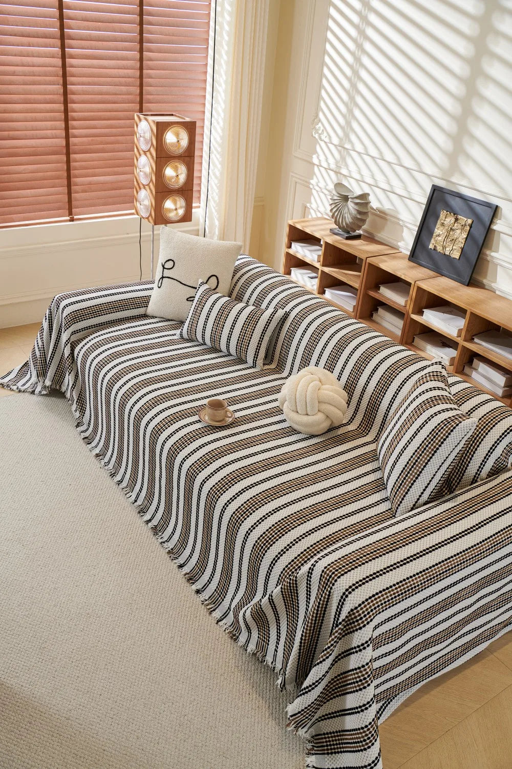 Cat Scratch Resistant Dustproof Sofa Cushion Universal Striped Pattern Sofa Blanket Mat All-Season Chenille Sofa Cover Slipcover